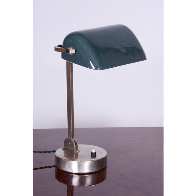 Bauhaus Table Lamp in Nickel, Steel, and Glass, Czech, 1930s For Sale - Image 6 of 8