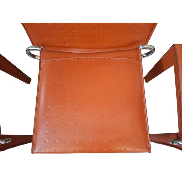 Vintage Chairs in Orange Leather and Iron, 1980, Set of 4 For Sale - Image 9 of 11