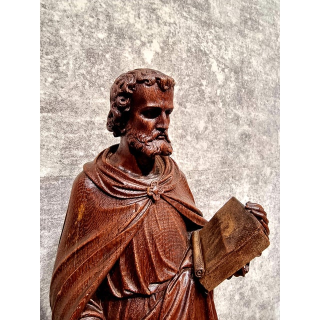 Dutch Artist, Hand Carved Holy Statue of Evangelist Marcus, 17th Century, Oak For Sale - Image 18 of 18