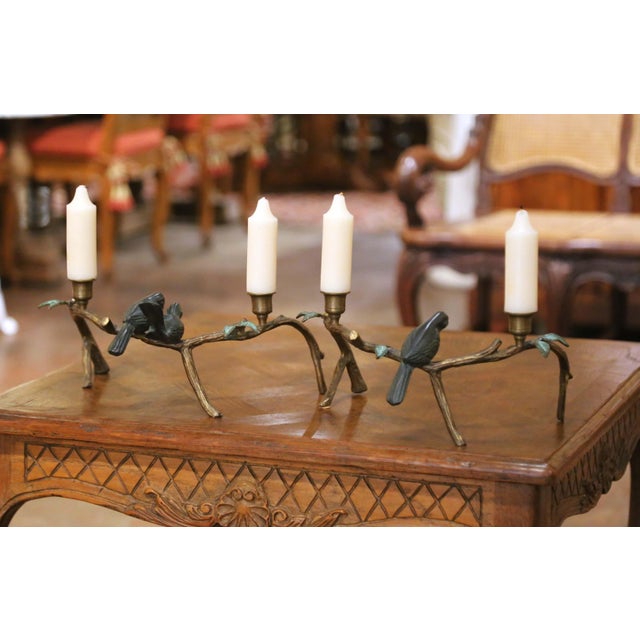 Pair of Mid-Century Cast Iron Bird Branch Two-Light Candelabras For Sale - Image 10 of 10