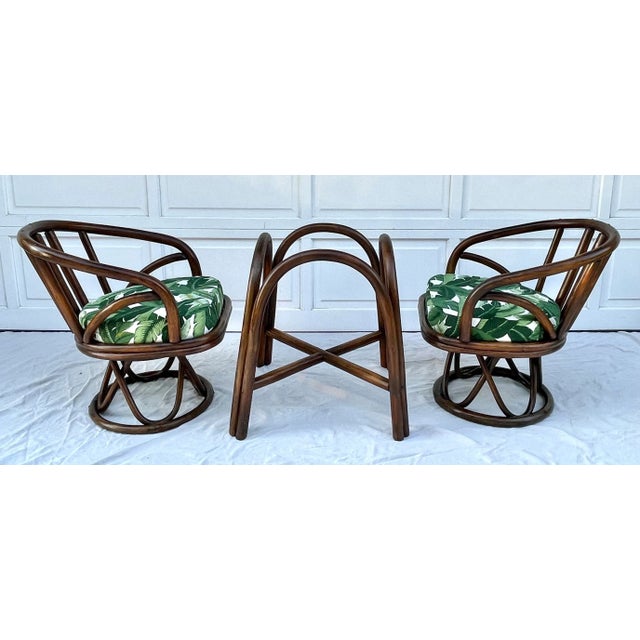 Mid-Century Modern Mid-Century Bent Bamboo Set of Swivel Chairs and Table Base - 3 Pieces For Sale - Image 3 of 11