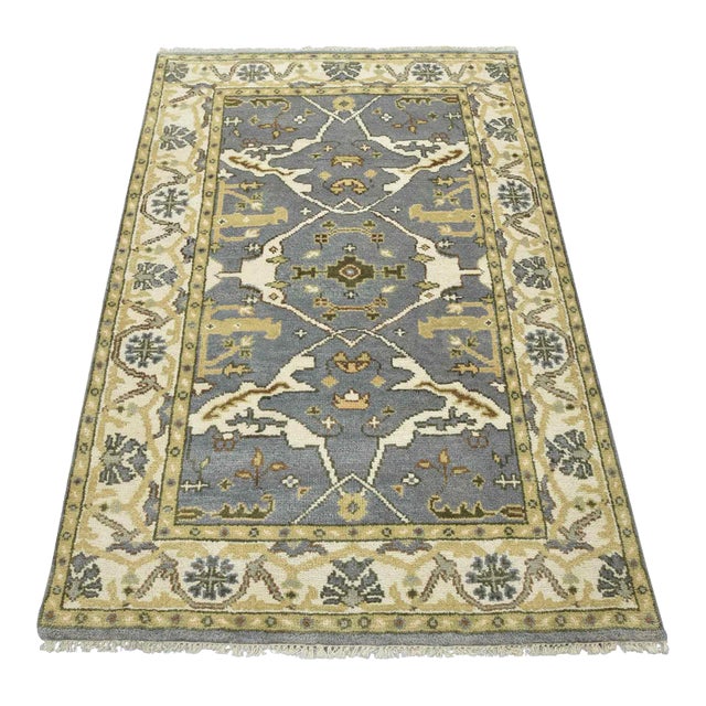 Oushak Rug 3’11” X 5’11” Gray Wool Tribal Hand-Knotted Oriental Carpet For Sale