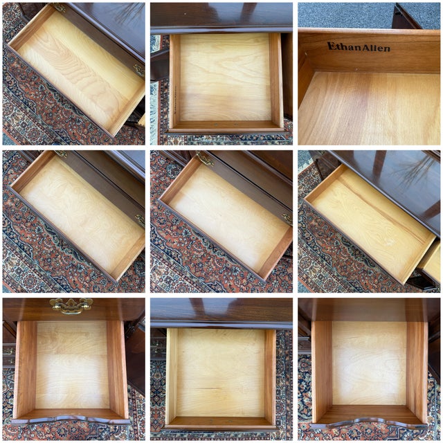 1980s Ethan Allen Georgian Court Solid Cherry 8 Drawer Low Dresser & Trifold Mirror (11-5223) For Sale In Philadelphia - Image 6 of 18