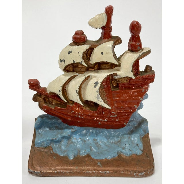 Vintage Colorful Cast Aluminum Ship Motif Bookend Pair For Sale In Kansas City - Image 6 of 6