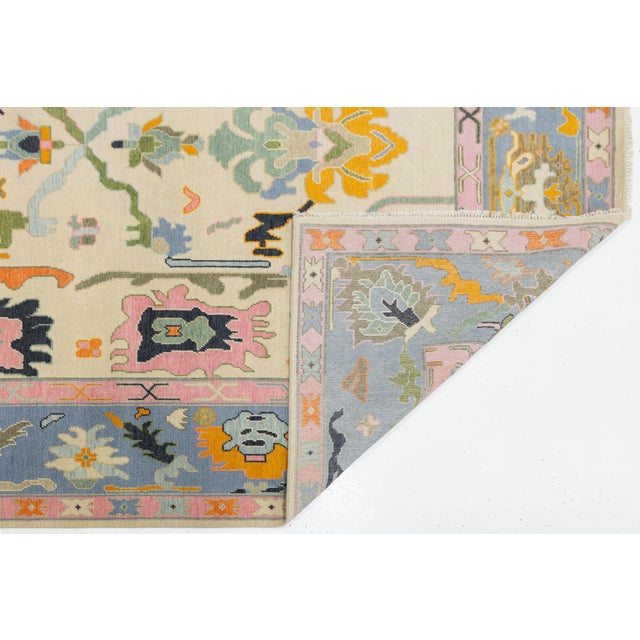 Contemporary Contemporary Hand-Knotted Oushak Style Wool Rug in Ivory, Soft Blue, & Pastel For Sale - Image 3 of 12