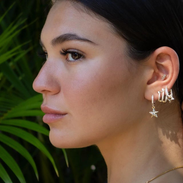 Trio Gold & Diamond Sparkly Star Earrings, 3 Pieces For Sale - Image 4 of 10