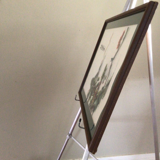 1960s Framed Asian Embroidery Silk Thread Panel Featuring a Landscape River Scene For Sale - Image 5 of 12