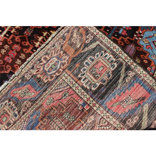 Brown Antique Persian Bakhtiari Rug in Charcoal, Brown, Blue, Yellow and Green For Sale - Image 8 of 9