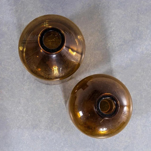 Vintage French Amber Glass Vases, Set of 2 For Sale - Image 3 of 5