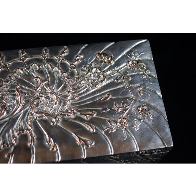 Rectangular Box in Repoussé Silver-Plated Metal by Victor Saglier, 1860 For Sale - Image 5 of 13