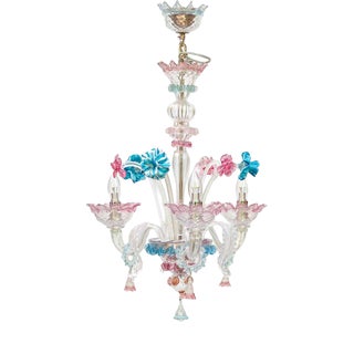Venetian Murano Glass 3-Arm Chandelier with Flower Decor, 1990s For Sale