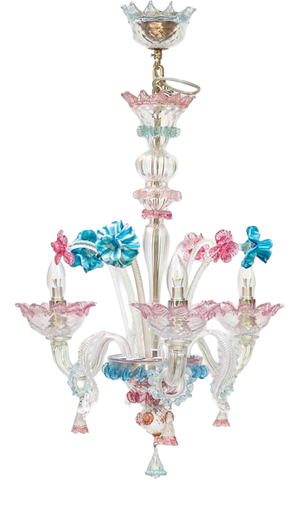 Venetian Murano Glass 3-Arm Chandelier with Flower Decor, 1990s