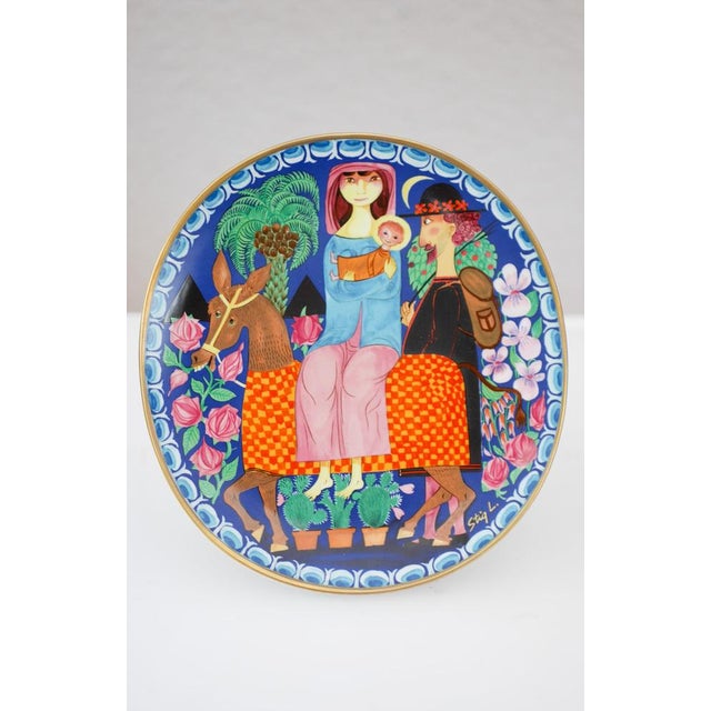 Blue Christmas Pottery Plate by Stig Lindberg for Gustavsberg, Sweden, 1981 For Sale - Image 8 of 13