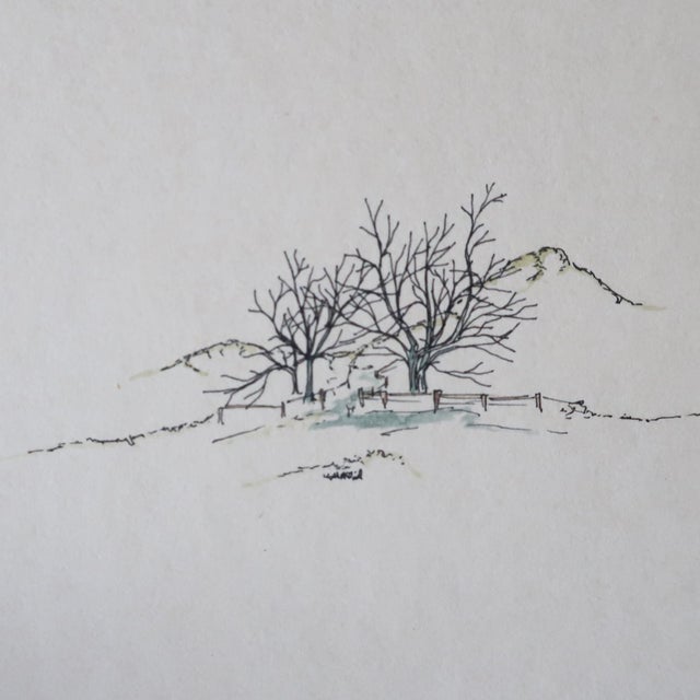 1970s Framed Ink and Watercolor Drawing, Winter Landscape by Keith McDaniel For Sale - Image 5 of 8