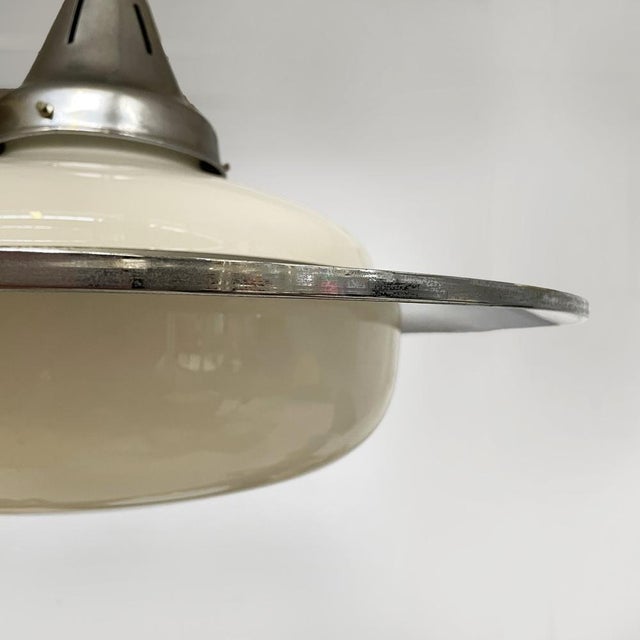 Italian Art Deco Round Pendant in Opaline Glass and Metal, 1930s For Sale - Image 10 of 17