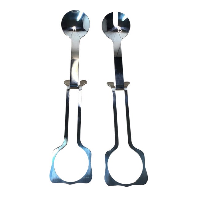 1990s Parte Inversa Stainless 18/10 by Ameico 2 Piece Salad Serving Set For Sale