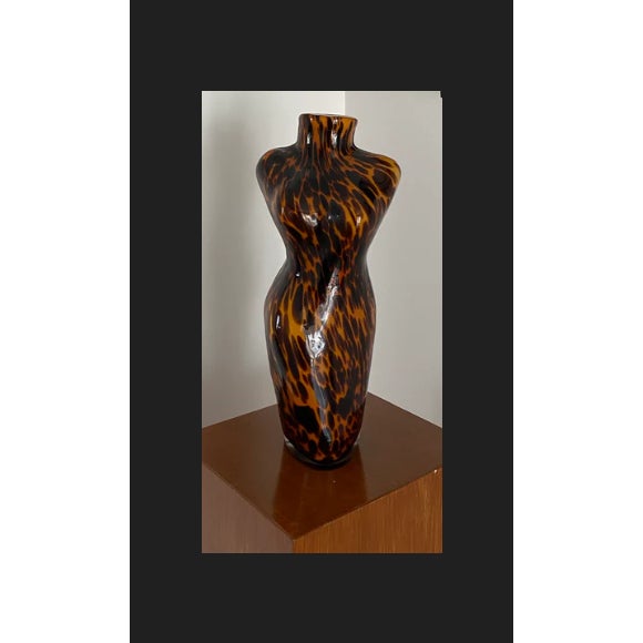 Glass Handblown Murano Style Glass Sculptural Vase Tortoise Shell Speckled Pattern For Sale - Image 7 of 7