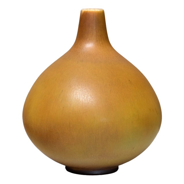 Ochre Hares Fur Glazed Ceramic Vase from Munk Keramik, Enköping, 1950s For Sale