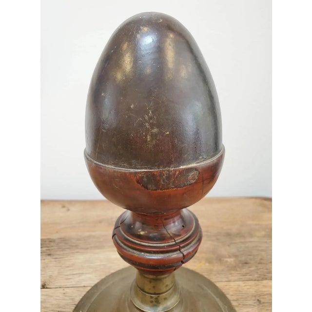 18th Century French Provincial Turned Walnut Finial on Brass Base For Sale - Image 4 of 10