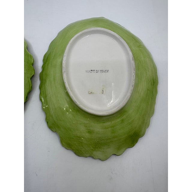 Ceramic Vintage Majolica Italian Cabbage Leaf Small Platers - A Pair For Sale - Image 7 of 8