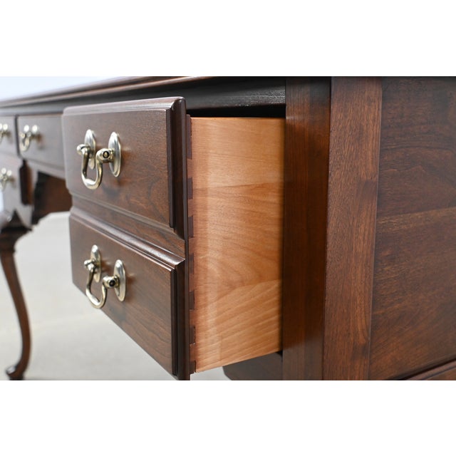 Brown Ethan Allen Queen Anne Solid Cherry Writing Desk With Cabriole Legs | Newly Refinished For Sale - Image 8 of 12