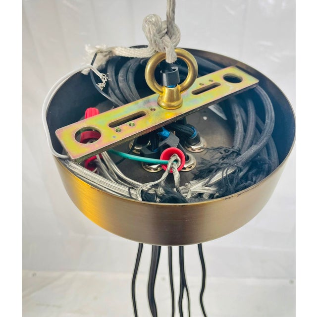 Modern 7-Light Cluster Chandelier With Oversized Glass Globes and Satin Brass For Sale - Image 15 of 15