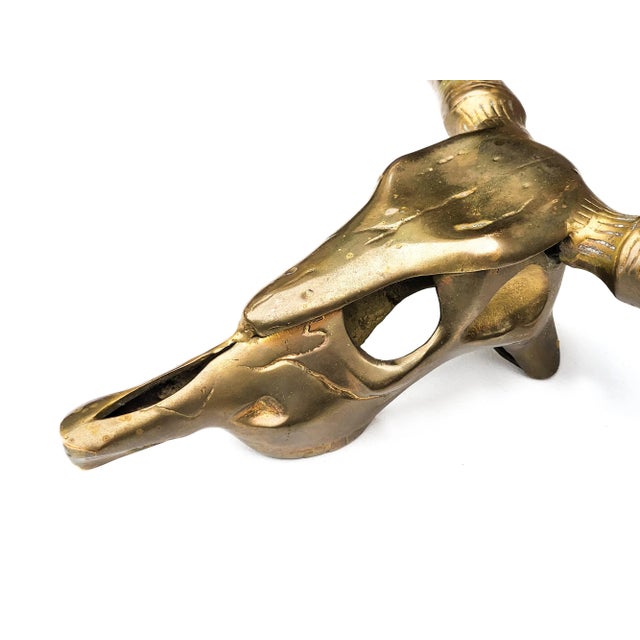 1960s 1960s Large Longhorn Solid Brass Skull Wall Mounted Sculpture For Sale - Image 5 of 7