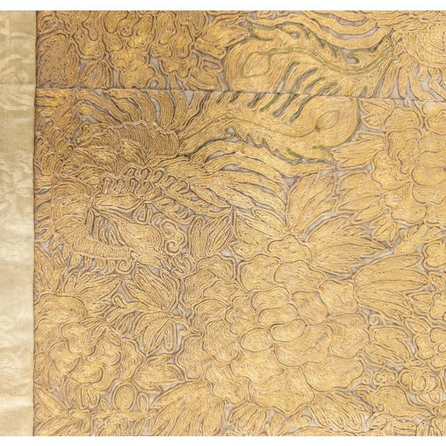 Textile 19th Century Fine Chinese Silk Gold Couch Thread Embroidery For Sale - Image 7 of 10