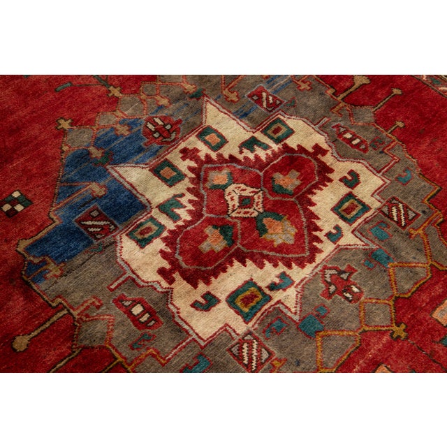 Vintage Heriz Designed Red Wool Runner For Sale - Image 10 of 11