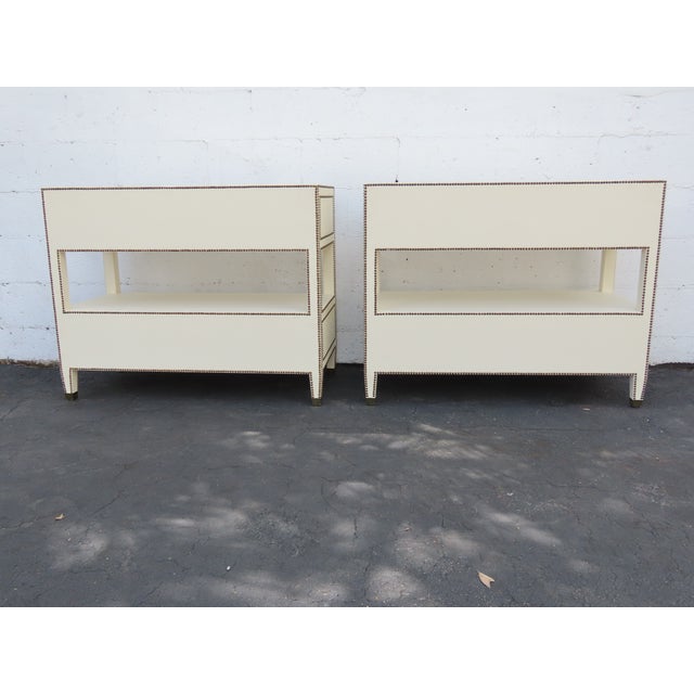 Bernhardt Bernhardt Hollywood Regency Bonded Leather Large Nightstands Chests a Pair 6660 For Sale - Image 4 of 18