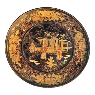 Antique Chinese Hand Painted Laquer Plate For Sale