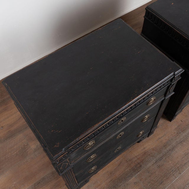 Gustavian (Swedish) Pair, 19th Century Black Painted Swedish Gustavian Chest of Three Drawers For Sale - Image 3 of 18