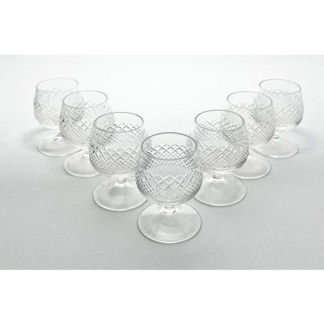 American 1950s AmericanMini Brandy Snifter Cognac Glasses, Criss-Cross Cuts - Set of 7 For Sale - Image 3 of 7