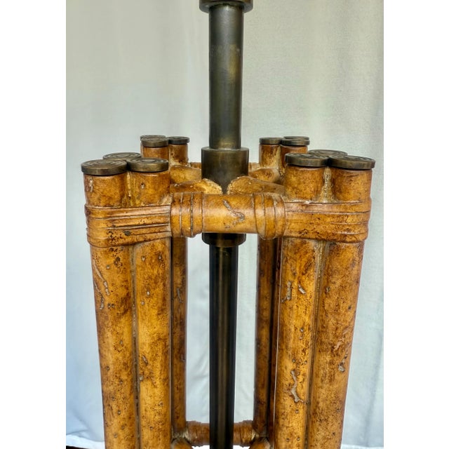 Vintage Maitland-Smith Faux Bamboo and Brass Floor Lamp With Faux Tortoiseshell Lined Leather Shade For Sale In Mobile - Image 6 of 12