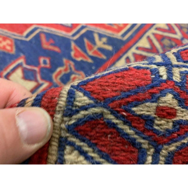 Large Vintage Afghan Red, Blue, and Beige Soumak Kilim Rug 245x153 cm For Sale - Image 9 of 10