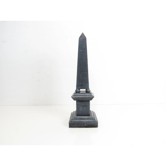 Vintage mottled slate gray stone obelisk. Matte slate gray with a little bit of white showing through.