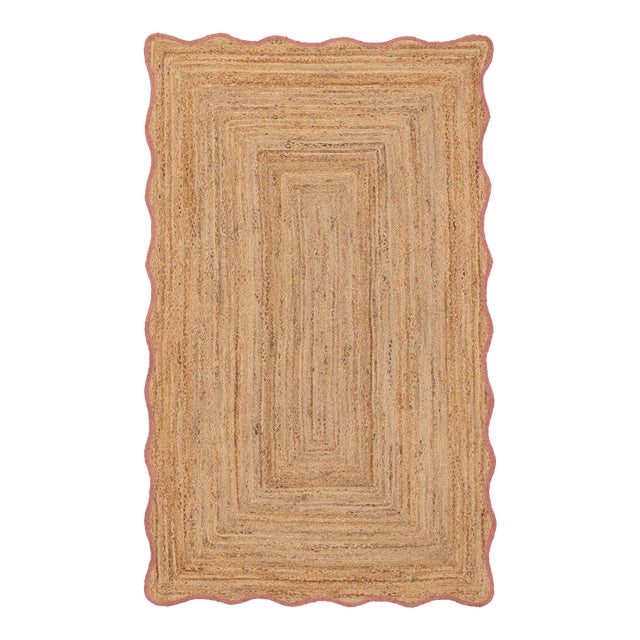 2.6x6Ft. Pink Wave Scallop Edge Jute Rug For Sale