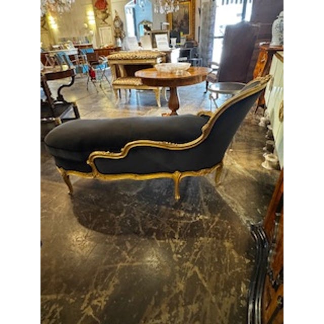 Black 19th Century French Louis XV Style Giltwood Chaise Lounge For Sale - Image 8 of 9