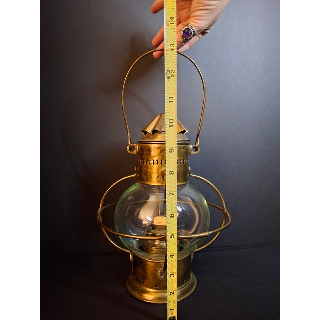 Antique Brass Onion Globe Ship Marine Lantern Sherwoods Burner C. 1870s Matthew J King Provenanceer For Sale - Image 17 of 17