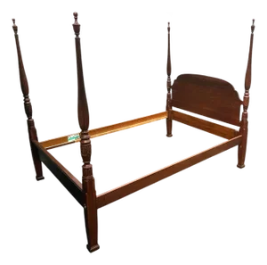 Queen Size Solid Cherry Wood Four Poster Rice Bed - Vintage Late 20th Century