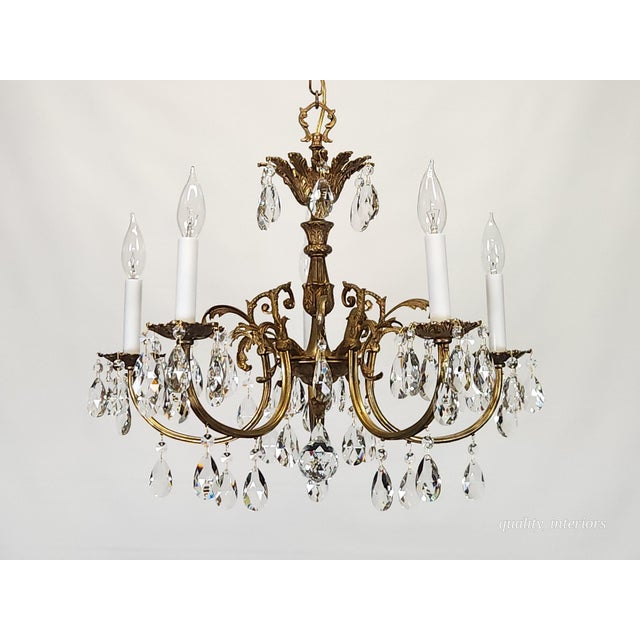 Antique 5 Arm Absolutely Fabulous Brass Cut Lead Glass Crystal Chandelier For Sale - Image 4 of 8