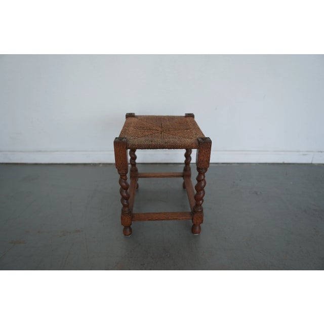 English Antique Barley Twist Rush Seat Stool For Sale - Image 3 of 11