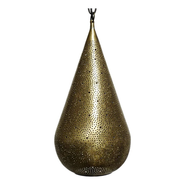 Vintage Brass Tear Drop Pendant Light For Sale