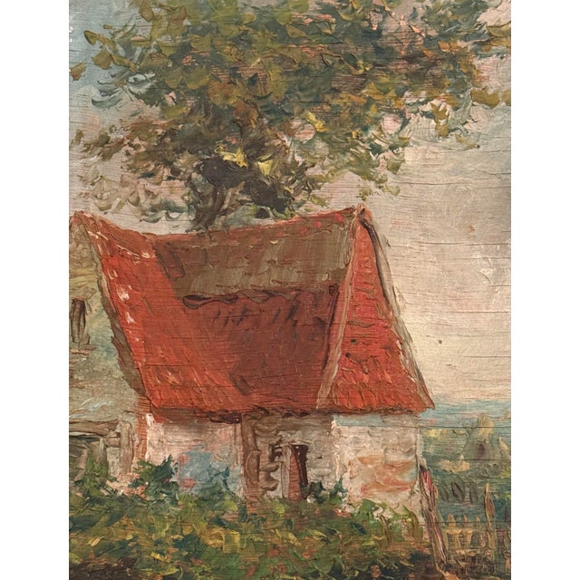 Green Late 19th Century Gold Framed French Impressionist Oil on Board “Countryside Stroll” Artist Signed T. La Rive For Sale - Image 8 of 12