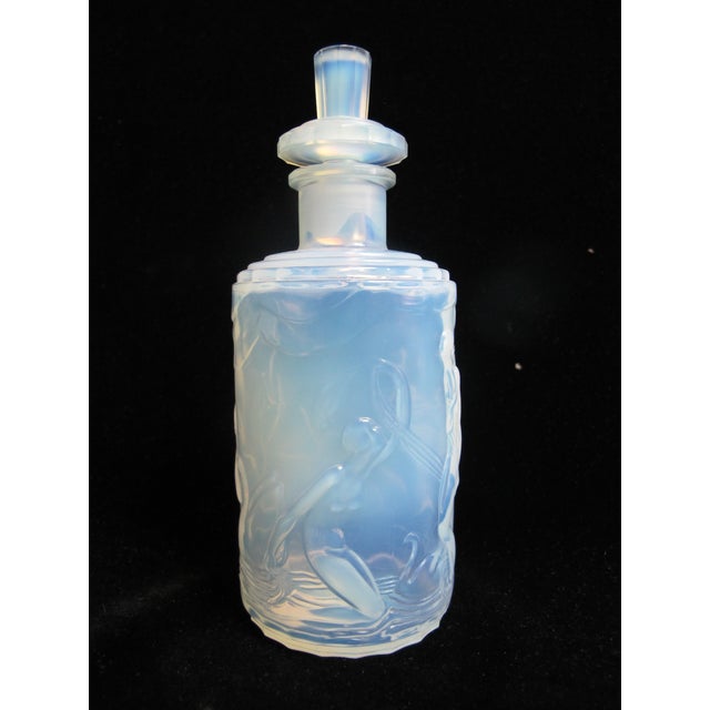 Marius-Ernest Sabino Sabino Blue Opalescent Dancing Nude Nymphs Art Deco Glass 6" Perfume Scent Bottle For Sale - Image 4 of 16