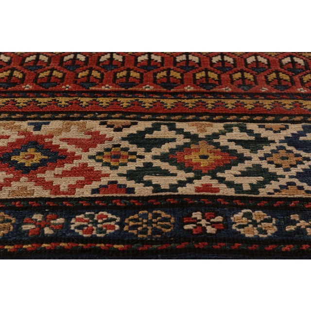 19th-Century Antique Soumak Rug Gometric Burnt Red and Beige All Over Pattern For Sale - Image 4 of 9