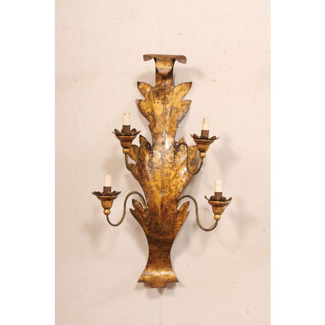 Mid 20th Century Italian Metal 4-Light Sconces in Leaf Motif- Set of 2 For Sale - Image 10 of 10