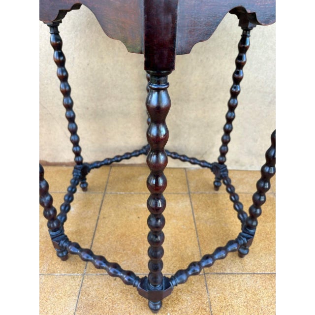 Brown Spanish Baroque Revival Walnut Side Table with Barley Twist Legs, 1900 For Sale - Image 8 of 10