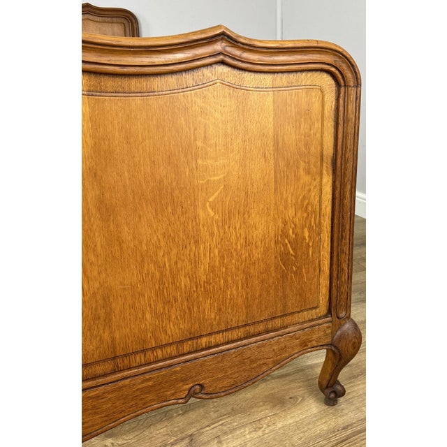 Wood Vintage Louis XVI French Oak Double Bed Frame with Carved Headboard For Sale - Image 7 of 12