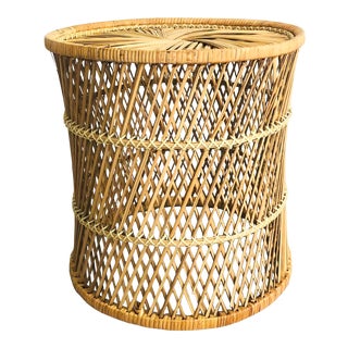 Vintage Cylinder Wicker Basket Stool or Plant Stand For Sale